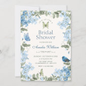 Invitation Branche florale bleue papillons oiseau douche de m (Devant)