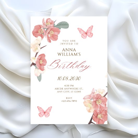 Invitation branche florale d'anniversaire