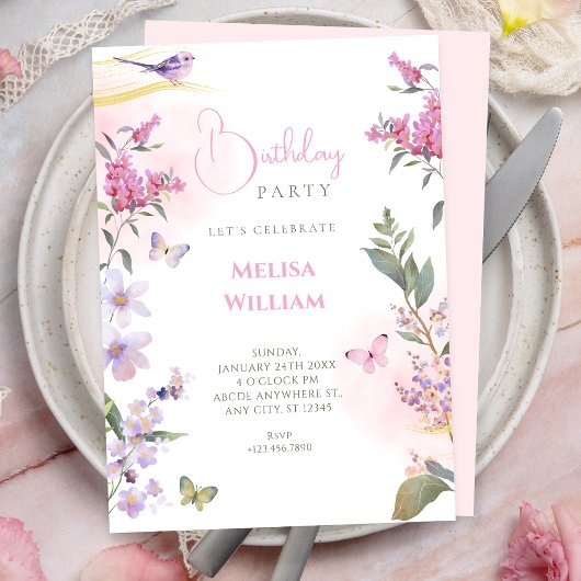 Invitation branche florale d'anniversaire
