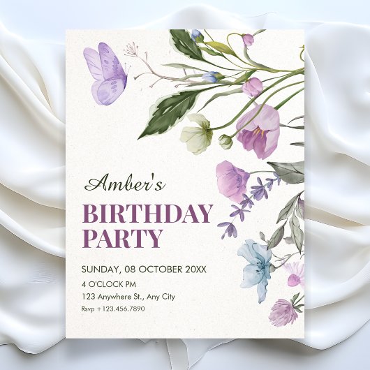 Invitation branche florale d'anniversaire