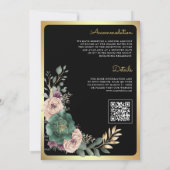 Invitation Branche florale émeraude noire Code QR Mariage Mus (Dos)