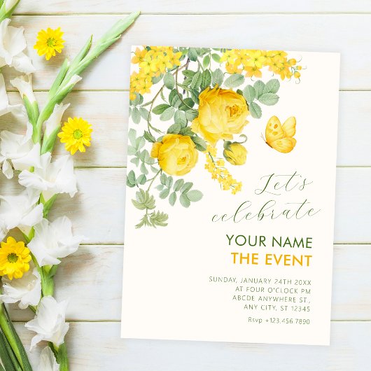 Invitation Branche florale jaune