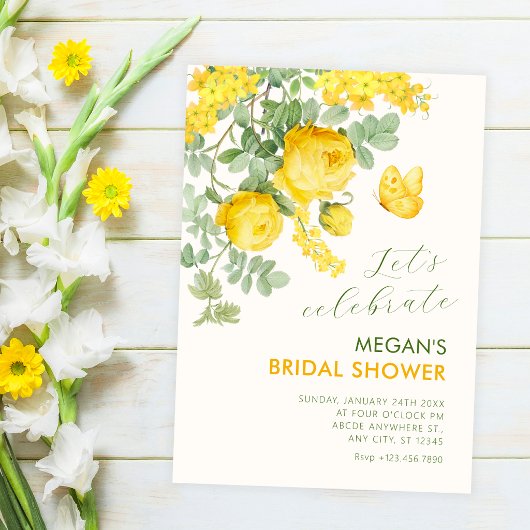 Invitation Branche florale jaune pour douche de mariée