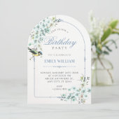 Invitation branche florale oiseau anniversaire (Debout devant)