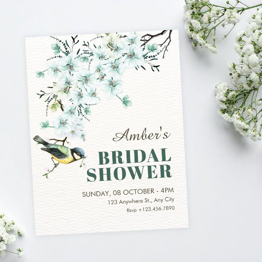 Invitation Branche florale oiseau douche de mariage printaniè