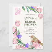 Invitation Branche florale oiseau douche de mariée (Devant)