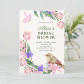 Invitation Branche florale oiseau douche de mariée (Debout devant)