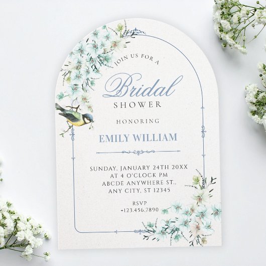 Invitation Branche florale oiseau douche de mariée