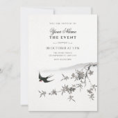 Invitation branche florale oiseau japonais (Devant)
