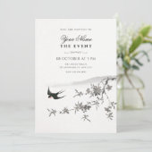 Invitation branche florale oiseau japonais (Debout devant)