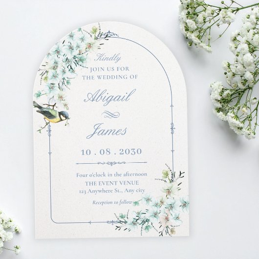 Invitation Branche florale oiseau mariage