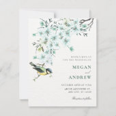 Invitation Branche florale oiseau mariage de printemps (Devant)