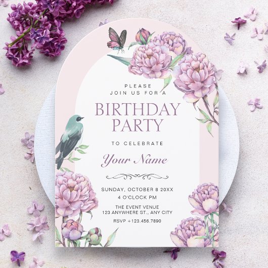 Invitation Branche florale violette anniversaire