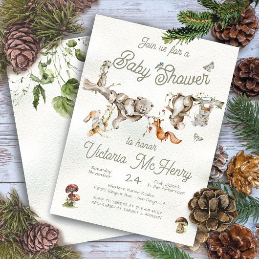 Invitation Branche forestière des bois Animaux Baby shower Bo