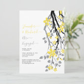 Invitation Branche grise avec fiançailles aux fleurs jaunes (Debout devant)