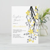 Invitation Branche grise avec fleurs jaunes douche (Debout devant)