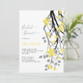 Invitation Branche grise avec fleurs jaunes douche nuptiale (Debout devant)