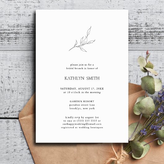 Invitation Branche minimaliste de feuille d'olive Brunch nupt