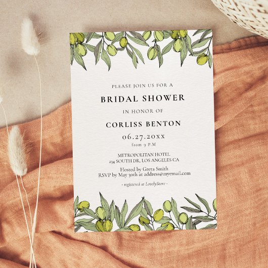 Invitation Branche Olive moderne Douche nuptiale