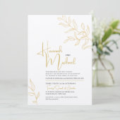 Invitation Branche or jaune feuille croquis mariage (Debout devant)