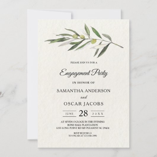 Invitation Branche simple à l'aquarelle vert olive (Devant)