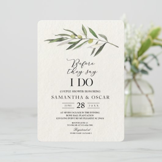 Invitation Branche verte d'olive simple (Debout devant)