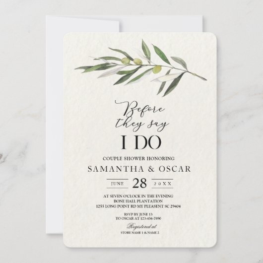Invitation Branche verte d'olive simple (Devant)