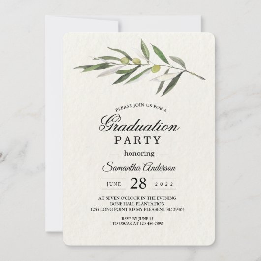Invitation Branche verte d'olive simple (Devant)