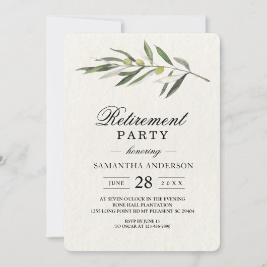 Invitation Branche verte d'olive simple (Devant)