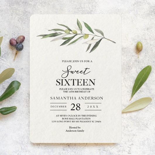 Invitation Branche verte d'olive simple