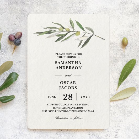 Invitation Branche verte d'olive simple
