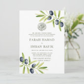 Invitation Branche verte moderne Olive Mariage musulman islam (Debout devant)