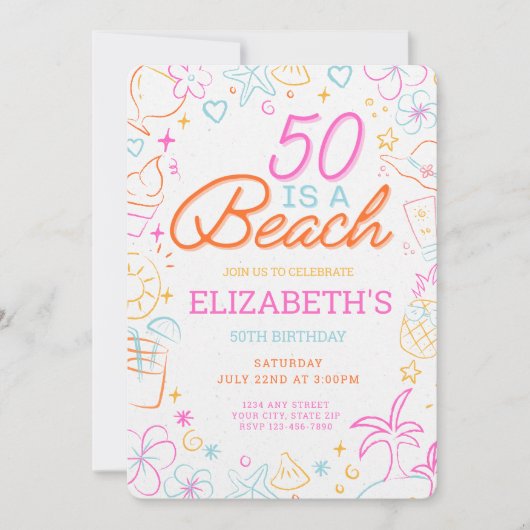 Invitation branchée 50th Beach Anniversaire (Devant)
