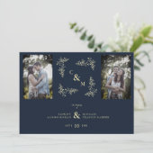 Invitation Branches 2 Photos Marine Chic Mariage de collage t (Debout devant)