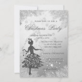 Invitation Branches Argent, Fête de Noël de la fille d'entrep (Devant)