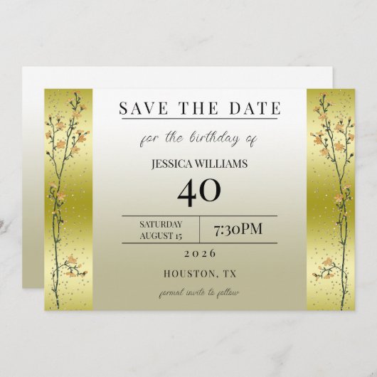 Invitation Branches Automnes, Confetti Gold Enregistrer La Da (Devant / Derrière)