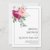 Invitation Branches avec fleurs rose rose douche nuptiale (Devant)