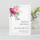Invitation Branches avec fleurs rose rose douche nuptiale (Debout devant)