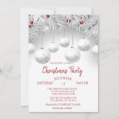 Invitation Branches blanches Boules de Noël Entreprise Fête (Devant)