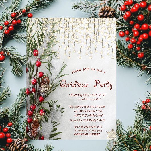 Invitation Branches d'arbre à neige Lumières Entreprise Noël