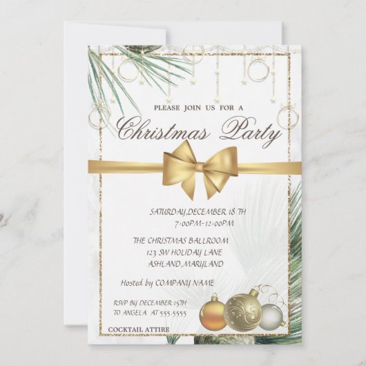 Invitation Branches d'arbre à pin, Boules, Soirée de Noël d'o (Devant)