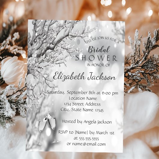 Invitation Branches d'arbre argentées, Baby Shower de mariage