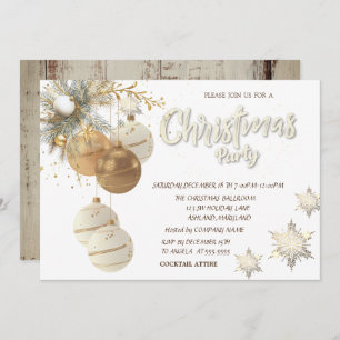 Invitation Branches d'arbre Boules Snowflakes Noël en bois