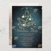 Invitation Branches d'arbre de Noël Snowflakes Société Fête (Devant / Derrière)