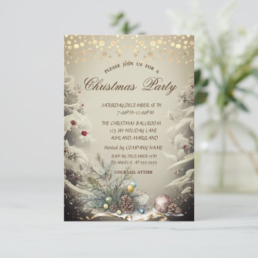 Invitation Branches d'arbre de pin, Points de cône de pin Noë (Debout devant)