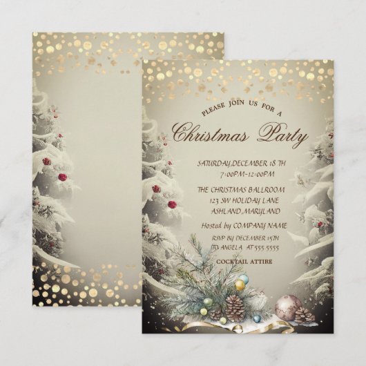 Invitation Branches d'arbre de pin, Points de cône de pin Noë (Devant / Derrière)