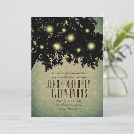 Invitation Branches d'arbre rustique Mariage lumineux (Debout devant)