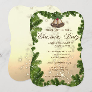 Invitation Branches d'arbres, Cloche, Soirée de Noël de l'ent