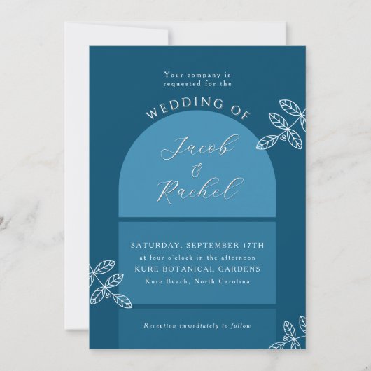 Invitation Branches d'arc moderne Elégant Mariage bleu océan (Devant)