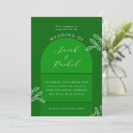 Invitation Branches d'arc moderne Élégant Mariage vert émerau (Debout devant)